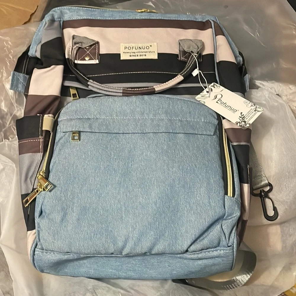 Pofunuo Diaper Bag Backpack - Waterproof Multifunctional Large Travel Baby Bag